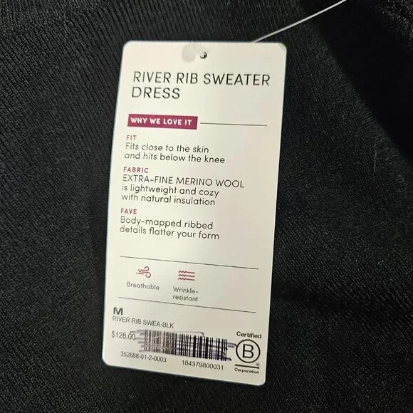 Athleta River Rib Black Sweater Dress Sleeveless Tank Women's Size Medium Merino - Picture 4 of 5